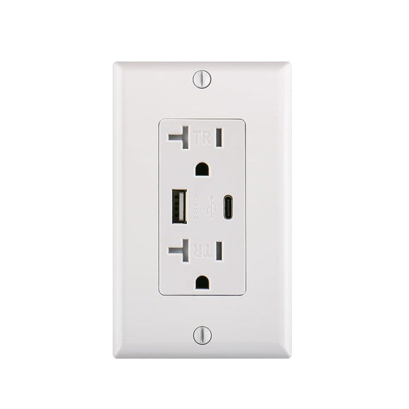 Baomain USB Wall Outlet Receptacles,4.2Amp USB Type C & Type A Ports,20Amp,125Volt Tamper-Resistant Outlet,ETL Listed,White