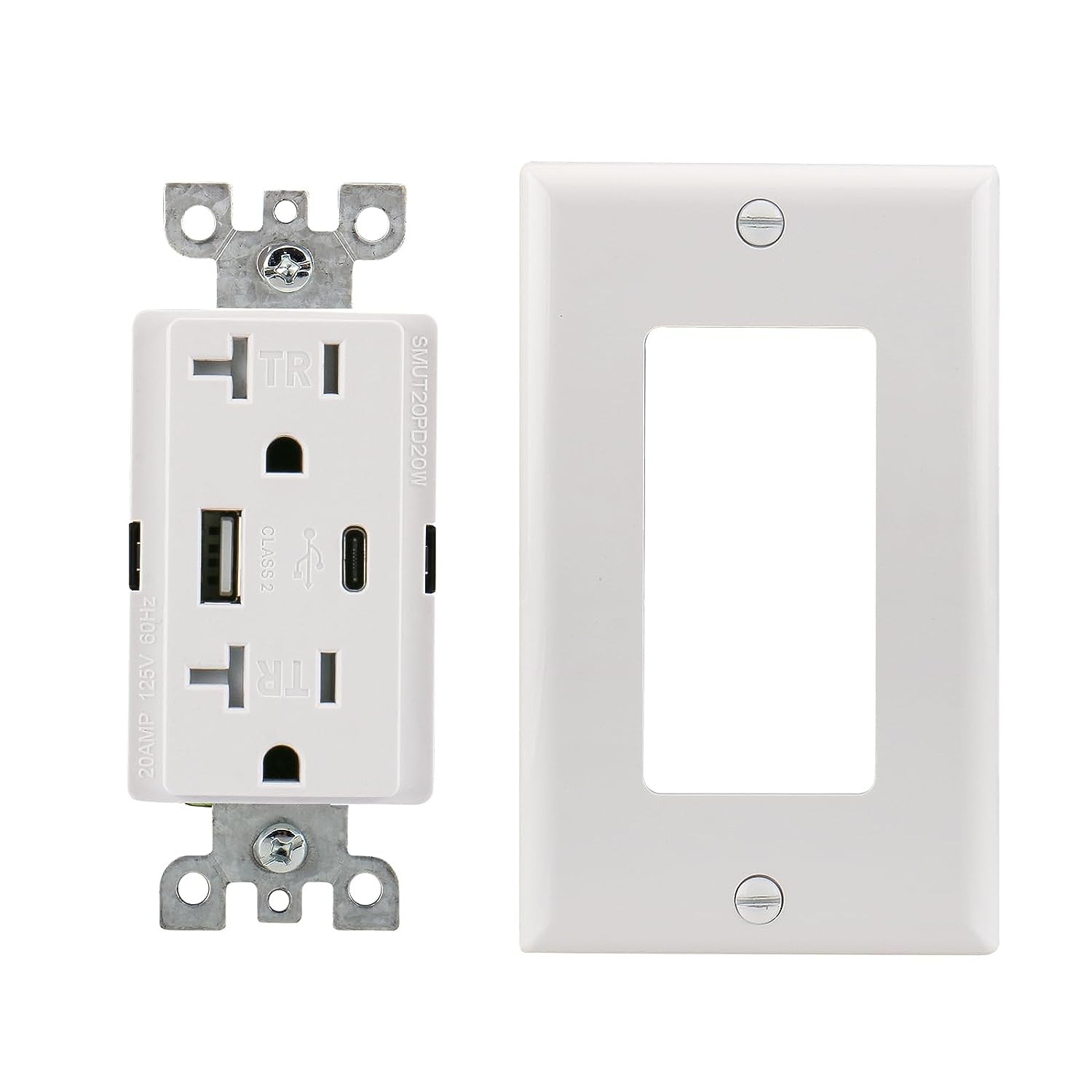 Baomain USB Wall Outlet Receptacles,4.2Amp USB Type C & Type A Ports,20Amp,125Volt Tamper-Resistant Outlet,ETL Listed,White