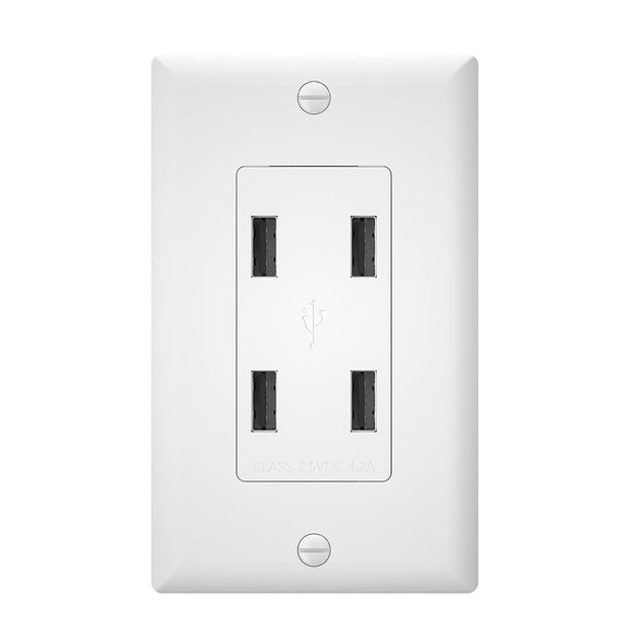 Baomain 4 Ports USB Wall Outlet Receptacles,4.2A Charger Outlet with USB Ports,UL Listed,Wall Plate Included