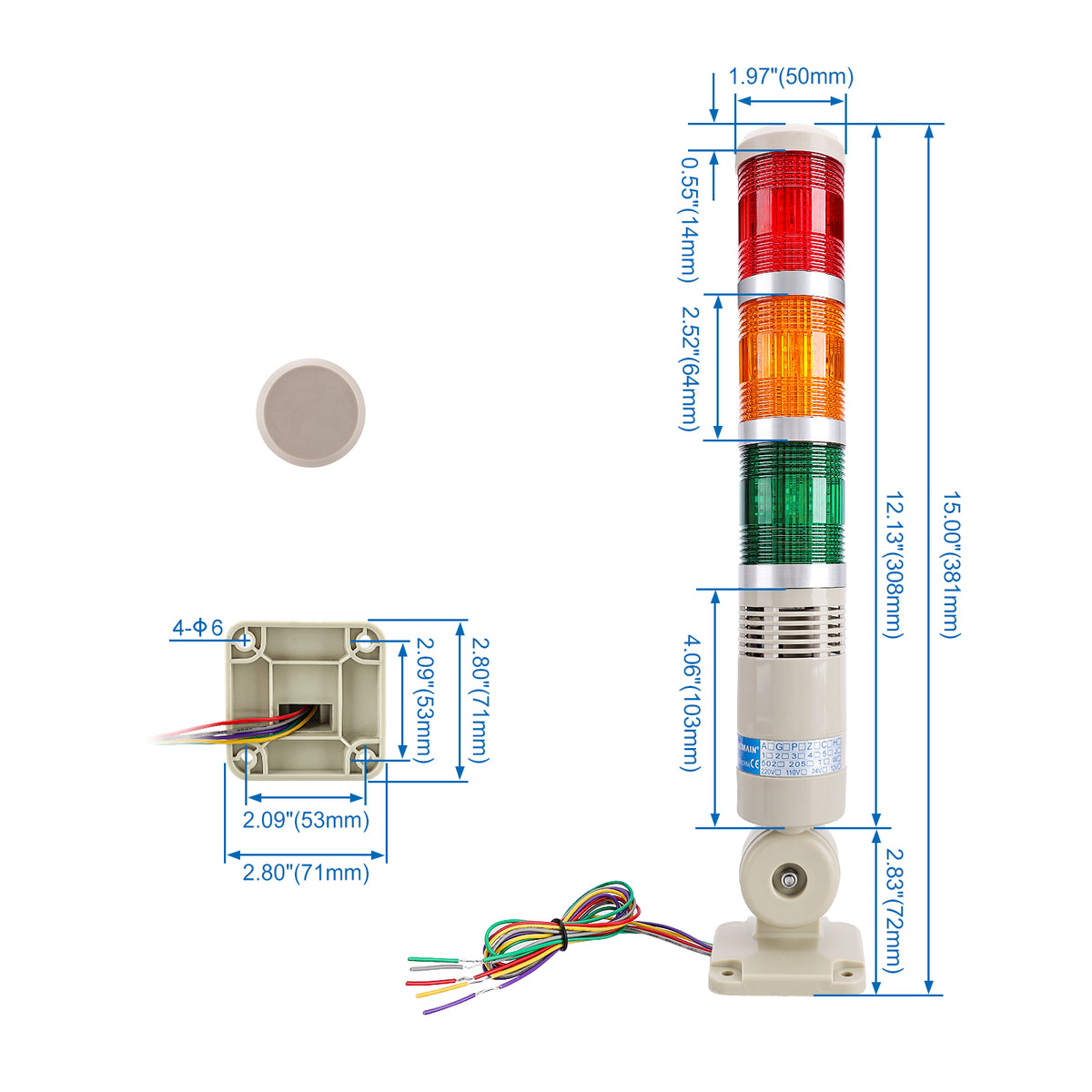 Signal Tower Stack Lights Buzzer 3-Layer Lights with Rotatable Base ...