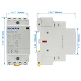 Baomain Hum-free DC/AC Modular Contactor 20A 2 Pole 12V/24V/110V/220V Circuit Control 35mm DIN Rail BMHC7-20