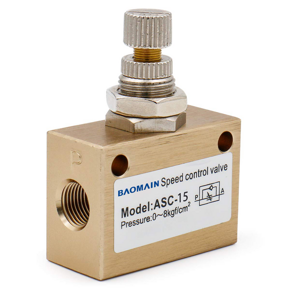 Baomain Pneumatic Flow Speed Control Valve ASC-15 One Way Two Position Famale to Famale PT1/2
