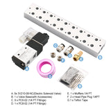 Baomain 9 Space Pneumatic Solenoid Valve 3V210-08 12V/24V/110V/220V PT1/4 2 Position 3 Way Manifold with Base Muffler Quick Fittings Set