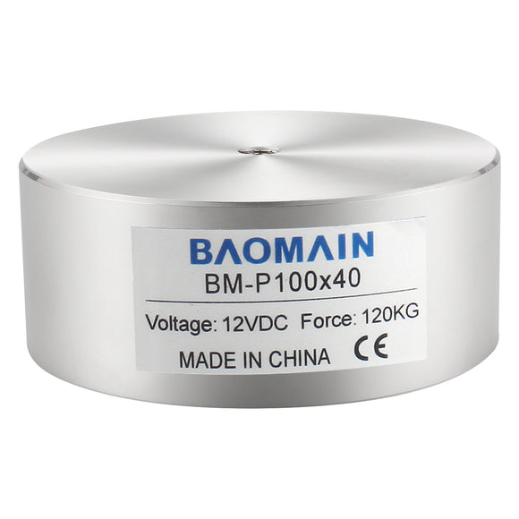 Baomain Electromagnet Solenoid 1200N 264LB/120kg Force Electric Lifting Magnet 100mm P100-40