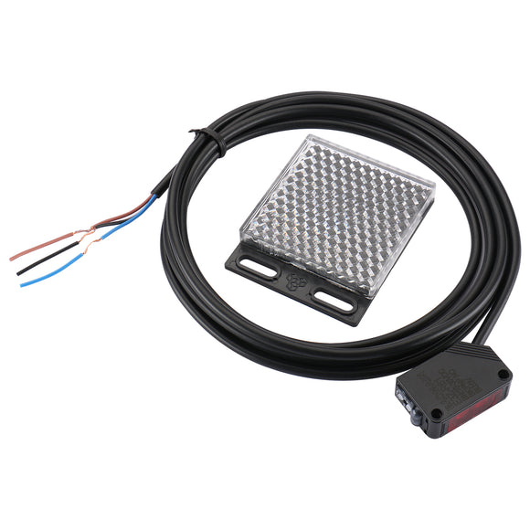 Baomain 2M Compact Photoelectric Sensor E3Z-R61,Retro-Reflective Type with M.S.R. Function, NPN (NO Or NC Switchable) Sensing Distance 20-350cm with Reflector Panel