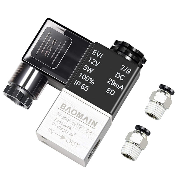 Baomain Pneumatic 2 Position 2 Way Electric Solenoid Air Valve 2V025-08 PT 1/4 inch 12V/24V/110V/220V Way Normally Closed