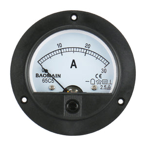 Baomain Ampere Panel Meter Analog Ammeter 65C5 DC 1A/2A/3A/5A/10A/15A/20A/30A Class 2.5 CE Listed