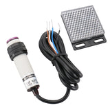Baomain Photoelectric Sensor E3F-R2P3 Retroreflective Optical Sensor Switch DC 10-30V PNP NO+NC Sensing Distance 2m 4 Wires with Reflector Panel