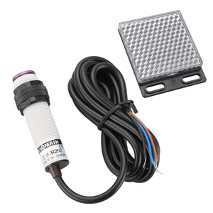 Baomain Photoelectric Sensor E3F-R2N2 Retroreflective Optical Sensor Switch DC 10-30V NPN NC Sensing Distance 2m with Reflector Panel