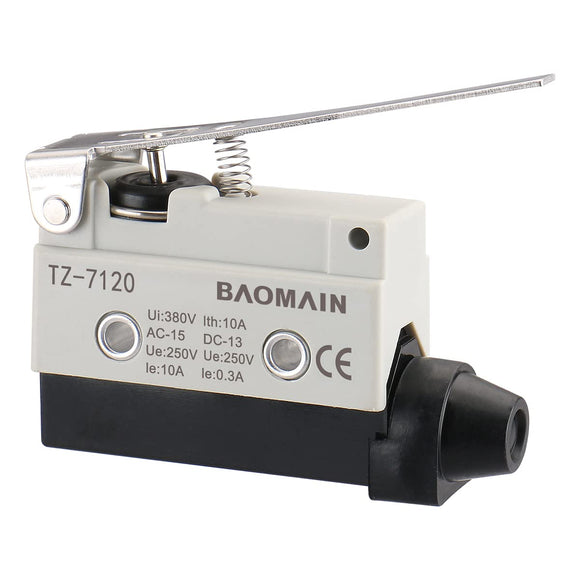 Baomain Limit Switch Long Hinge Lever Momentary Type SPDT 1NC+1NO AC DC 380V 10A Micro Switch TZ-7120