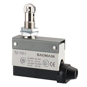 Baomain Limit Switch Panel Mount Roller Plunger Momentary Type SPDT 1NC+1NO AC DC 380V 10A Micro Switch TZ-7311