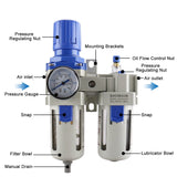 BAOMAIN 1/2 Inch PT Air Filter Pressure Regulator with Gauge AC4010-04 Manual Drainage Oil-Water Separator Air Filter Combination 0-145 PSI Metal Bracket