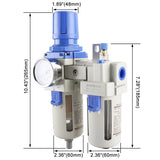BAOMAIN 1/2 Inch PT Air Filter Pressure Regulator with Gauge AC4010-04 Manual Drainage Oil-Water Separator Air Filter Combination 0-145 PSI Metal Bracket