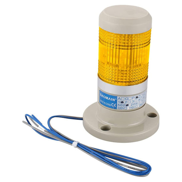 Baomain Warning Continuous Light DC 12V/24V AC 110V/220V Yellow LED Industrial Signal Light Tower Lamp LTP-502T