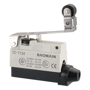 Baomain Limit Switch One-Way Roller Lever Momentary Type SPDT 1NC+1NO AC DC 380V 10A Micro Switch TZ-7124