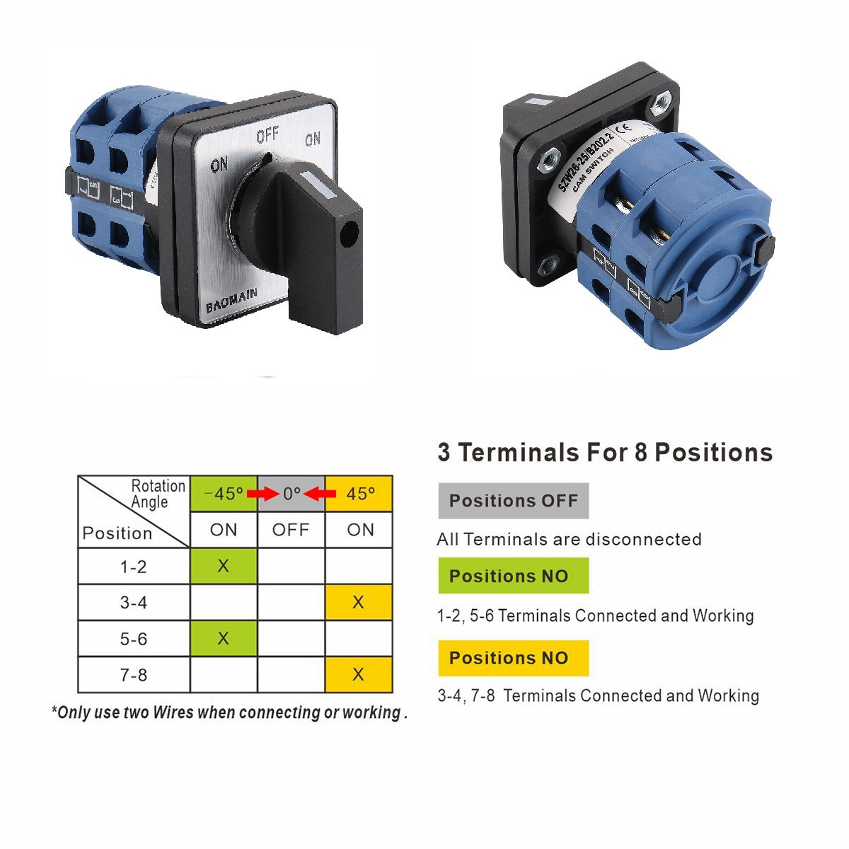 25A Momentary Rotary Cam Changeover Switch 660V 2-Pole 3-Position 8 ...