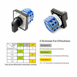 Baomain Changeover Rotary Cam Switch 25A 2-Pole 3-Position Latching 8 Terminals SZW26-25/D202.2