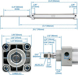 Baomain Pneumatic Air Cylinder SC 40-350-S PT 1/4, Bore: 40mm, Stroke: 350 mm, Screwed Piston Rod Dual Action 1 Mpa with Magnet