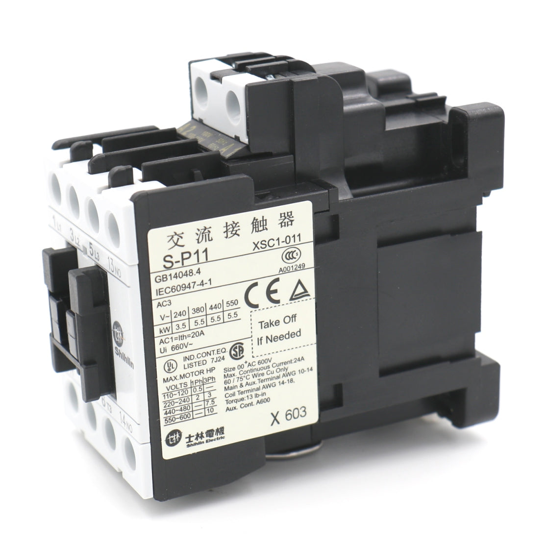 Shihlin Electric AC Contactor S-P11 Coil: 110V UL & CSA listed