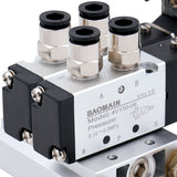 Baomain 2 Space Pneumatic Solenoid Valve 4V110-06 12V/24V/110V/220V PT1/8 Single Head 2 Position 5 Way with Base Muffler Quick Fittings Set