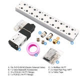 Baomain 10 Space Pneumatic Solenoid Valve 3V210-08 12V/24V/110V/220V PT1/4 2 Position 3 Way Manifold with Base Muffler Quick Fittings Set