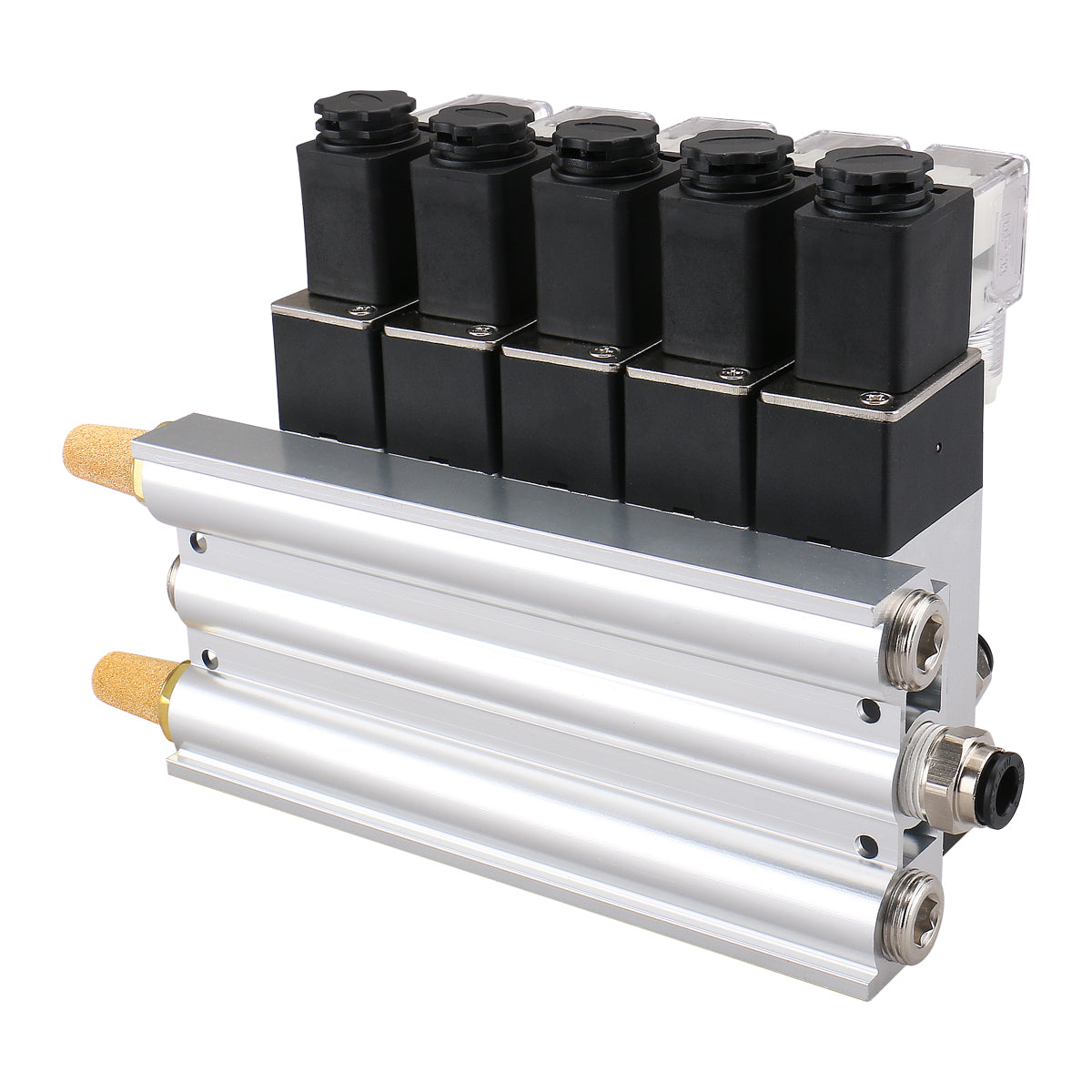 Baomain 5-Station Solenoid Valve Manifold - 24V DC 5/2 Way Pneumatic Air Valve With Base