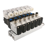 Baomain 6 Space Pneumatic Solenoid Valve 3V210-08 12V/24V/110V/220V PT1/4 2 Position 3 Way Manifold with Base Muffler Quick Fittings Set