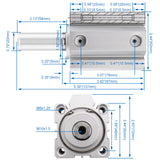 Baomain Compact Thin Pneumatic Air Cylinder SDA-50 Series 50mm Bore Double Action PT1/4 Port with 2 Fitting
