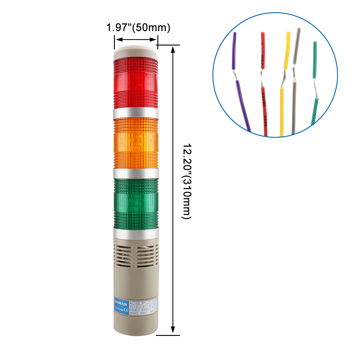 Round Industrial Signal Warning Light RGY LED Continuous Light Buzzer ...