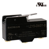 Baomain Micro Switch Short Hinge Lever 15A 250VAC SPDT 1NO 1NC Z15-GW21-B Momentary Micro Push Button Switch UL CE Listed