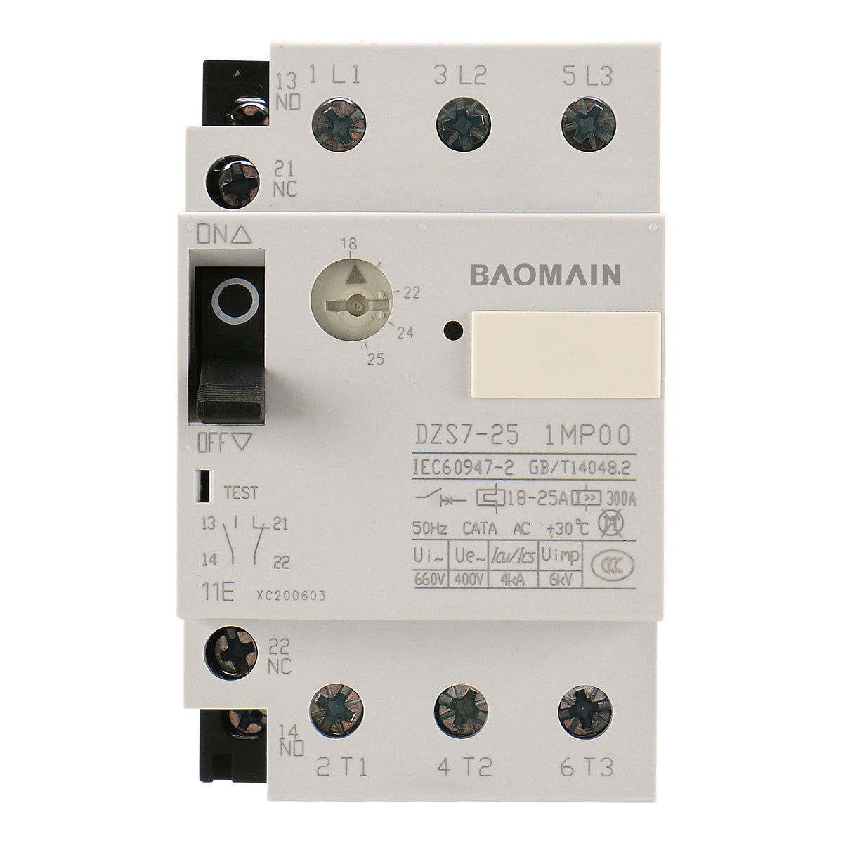 Baomain Motor Starter Circuit Breaker Protector DZS7-25 MP00 3VU13 18-25A DIN Rail Mount