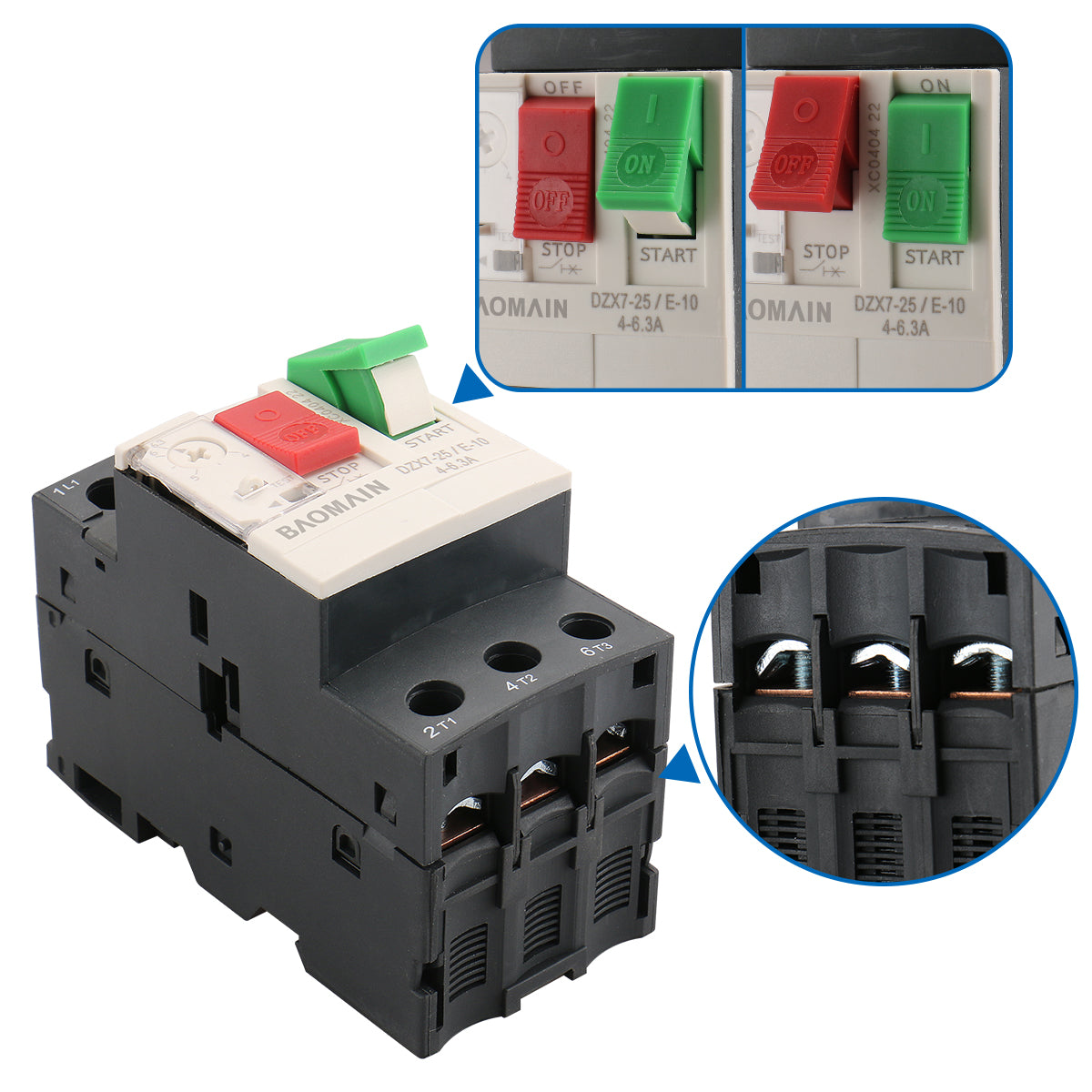 Baomain Motor Starter Circuit Breaker Protector DZS7-25/E-10 (G2VME) 690V 6KV 4-6.3A DIN Rail Mount