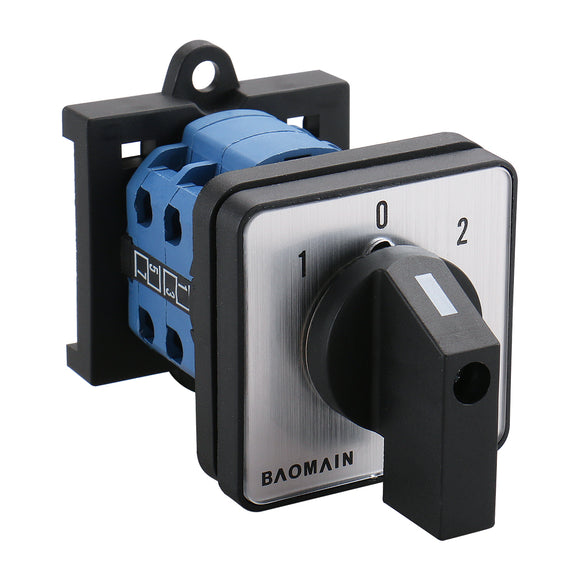 Baomain Rotary Universal Changeover Switch with DIN Rail Mounted 35mm 660V 20A 1-0-2 3 Positions 8 Terminals Latching Function SZW26-20-D202.2-B11R