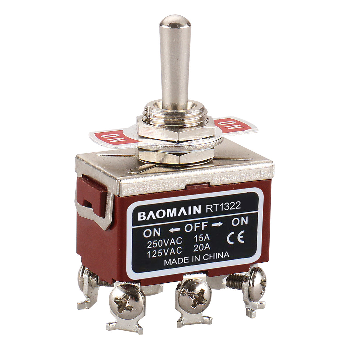 Baomain Kippschalter DPDT EIN/AUS/EIN 3 Positionen AC 15 A/250 V 20 A/125 V 6 Schraubklemmen RT1322