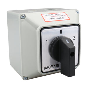 Baomain Universal Rotary Changeover Switch 125A 660V LW28-125/D202.2D with Master Switch Exterior Box LW28-125/4 8 Terminals 3 Position 2 Phase