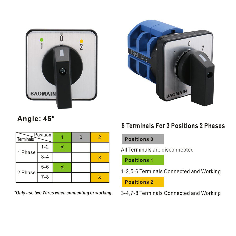 Baomain SZW26-63/D303.3 Rotary Changeover Switch - 660V 63A 3 Position ...