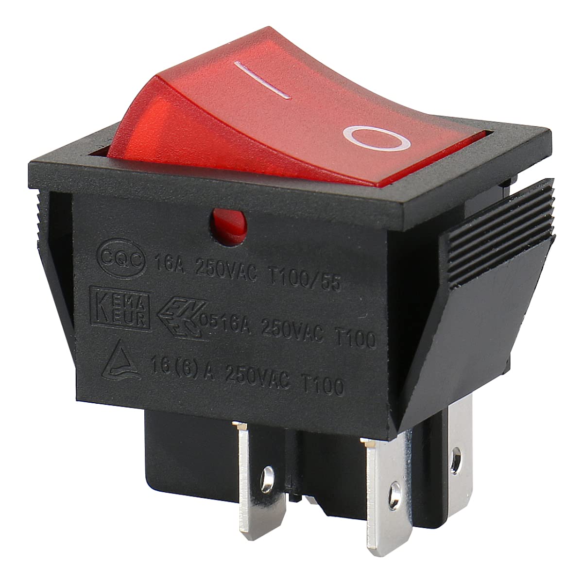 Baomain Boat Rocker Switch ON/OFF 2 Position DPST 4 Pin 16A/250V 16A/125VAC Red Light UL TUV List