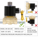 Baomain Pneumatic 1/2 Inch 12V/24V/110V/220V Normally Open 2 Way Brass Electric Solenoid Valve for Water,Air 2W-160-15K