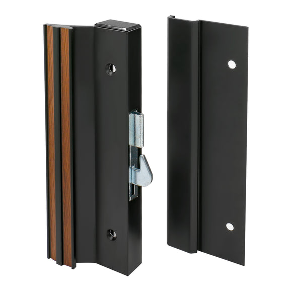 Patio Door Handle Set C-1007 4-15/16 inch, Hook Latch, Low Base/Low Profile Latching Handle, Extruded Aluminum, Black