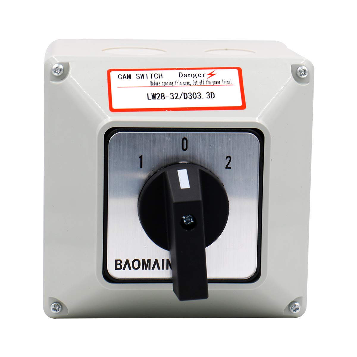 Baomain 32A Universal Rotary Changeover Cam Switch LW28-32/D303.3D 660V 32A 12 Position 3 Phase with Master Switch Exterior Box