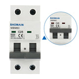 Baomain Miniature Circuit Breaker MCB Low Voltage 25 Amp, 2 Poles 400V, 6000A 35mm DIN Rail Mount