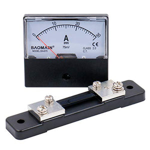 Baomain Rectangle Analog Panel Current Meter DH-670 DC 0-30A 70mm X 60mm Ammeter Class 2.0 with 75mV Shunt