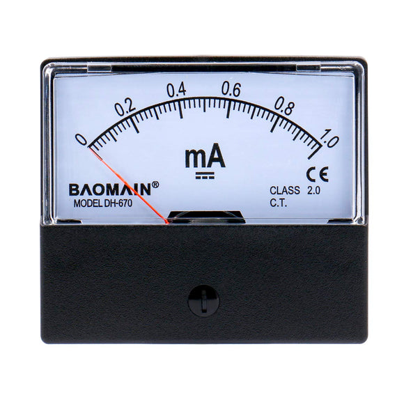 Baomain Ammeter DH-670 DC 0-1.0 mA Rectangular Ampere Needle Panel Meter Gauge Amperemeter