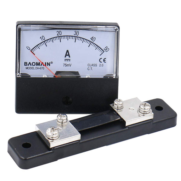 Baomain Analog Amp Panel Meter Current Ammeter DH-670 DC 0-50A with 75mV Shunt