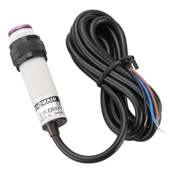 Baomain M18 Photoelectric Sensor Diffuse Reflection Sensor Switch E3F-DS10P1 PNP NO 200mA Sensing Distance 10cm 3 Wires