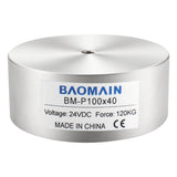 Baomain Electromagnet Solenoid 1200N 264LB/120kg Force Electric Lifting Magnet 100mm P100-40