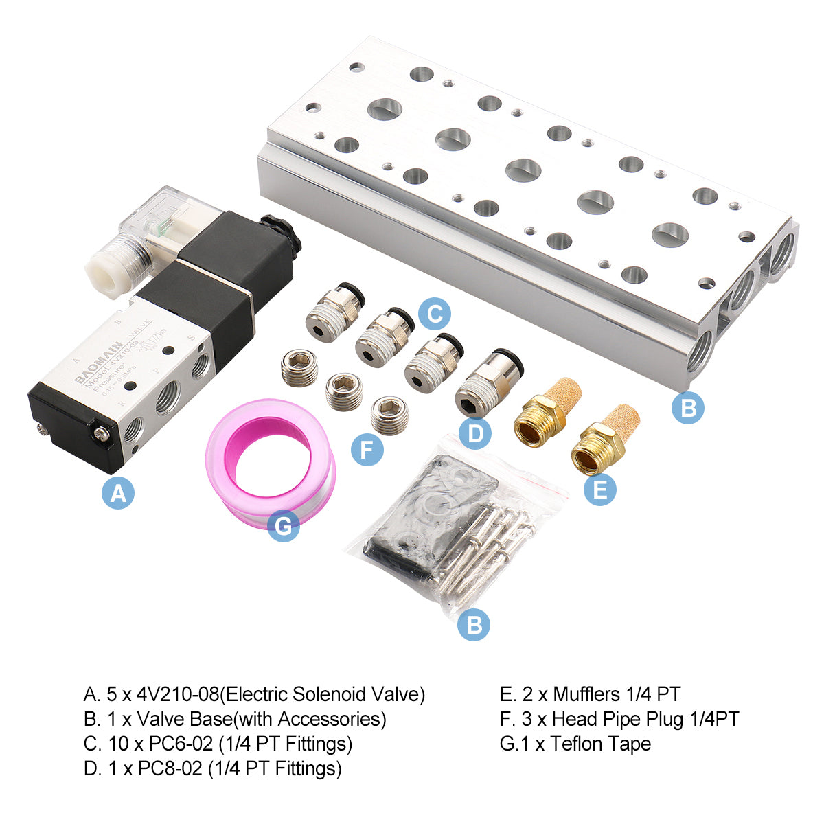 1/4" Air Valve DC 24V 4V210 08 DC 24V 2 Position 5 Way Pneumatic