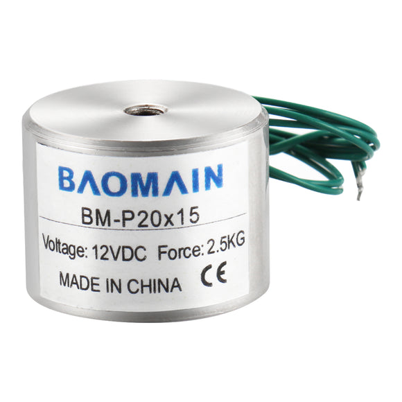 Baomain Electromagnet Solenoid 25N 5.5LB Force Electric Lifting Magnet Holding Sucker 20mm BM-P 20-15
