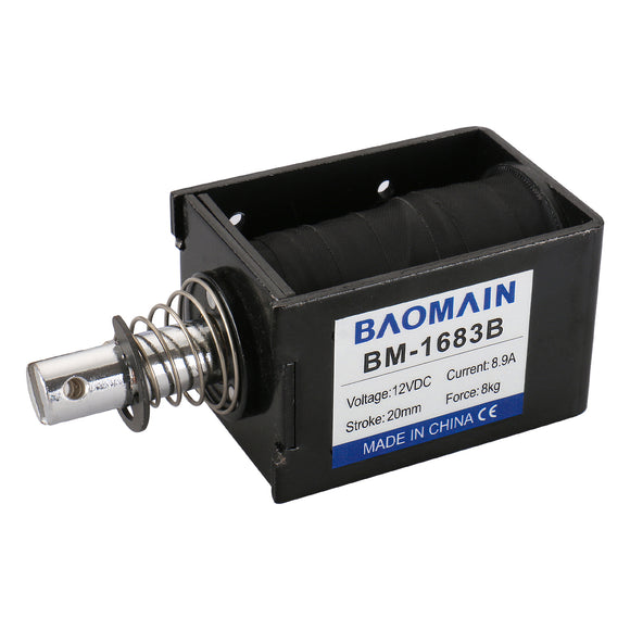 Baomain 20mm Open Frame Linear Actuator Electromagnet Solenoid BM-1683B Pull/Push Type DC 12V 10Amp 8Kgf/80N