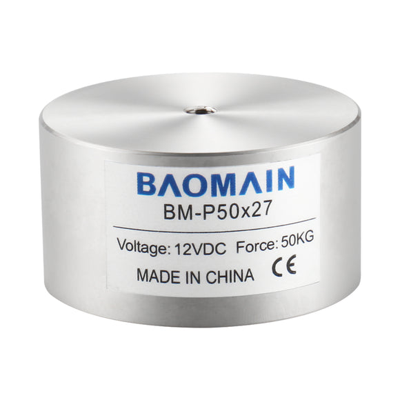 Baomain Electromagnet Solenoid 110LB/50kg Force Electric Lifting Magnet Holding Sucker BM-P 50-27